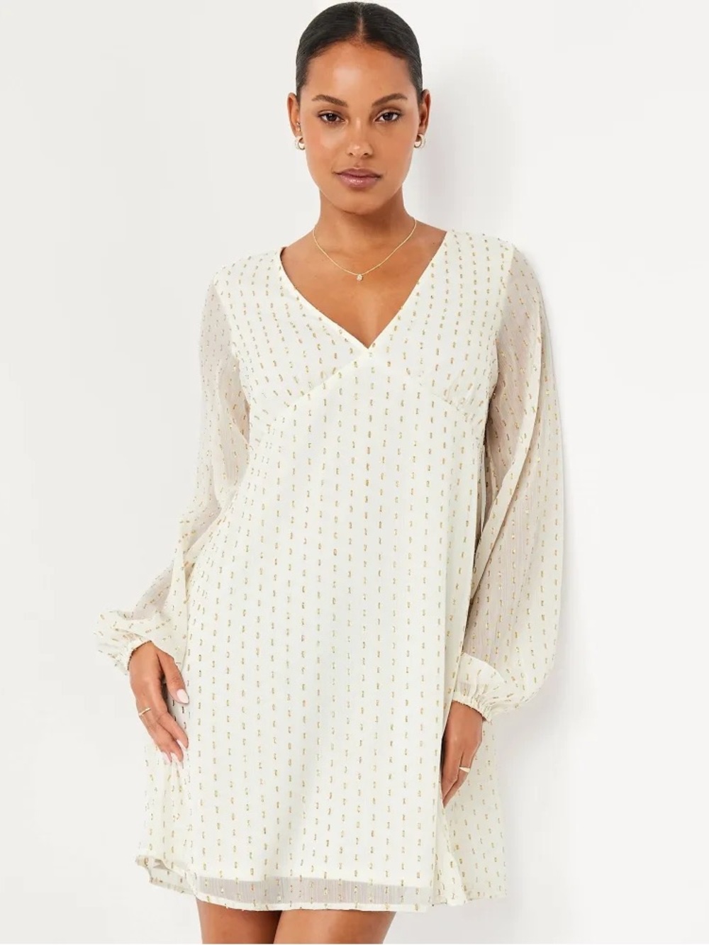 Old Navy Ivory Mini Dress with Gold Swiss Dot Detail